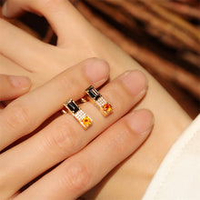 Load image into Gallery viewer, Original Romantic Sunset Rectangular Stud Earrings in Sterling Silver with Diamonds