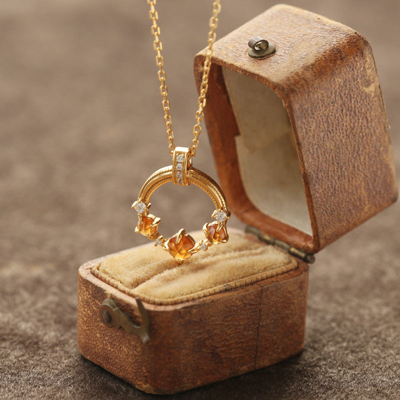 Original Tangerine Garnet Necklace with Gold-Plated Silver Choker