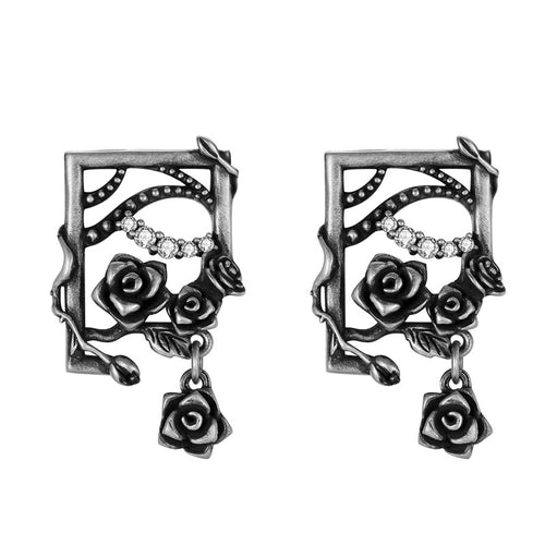 Original Design Vintage Gothic Stud Earrings: 925 Sterling Silver Enamel Artistic Earrings
