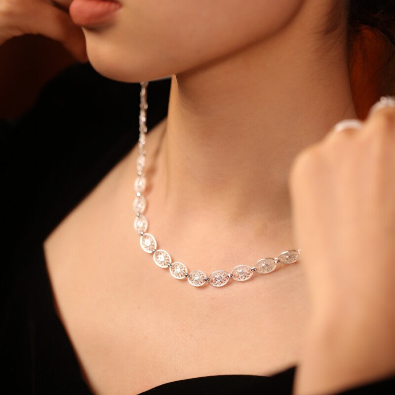 “Weaving Light” Original Vintage Openwork Lace Necklace, Sterling Silver