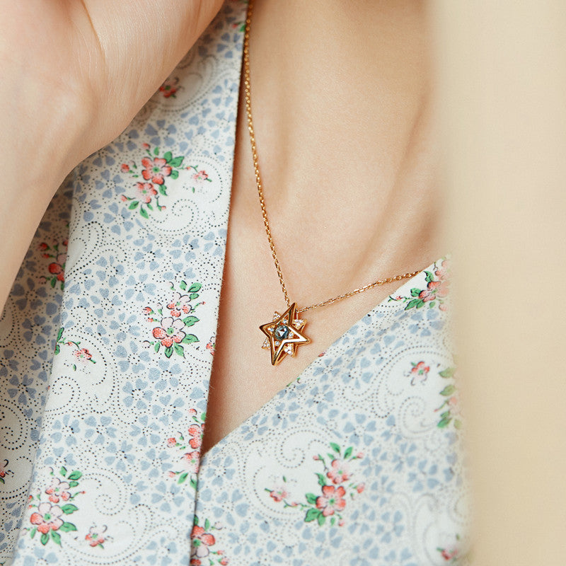 Original Blue Topaz Necklace, Silver with Gold Plating, Vintage Style