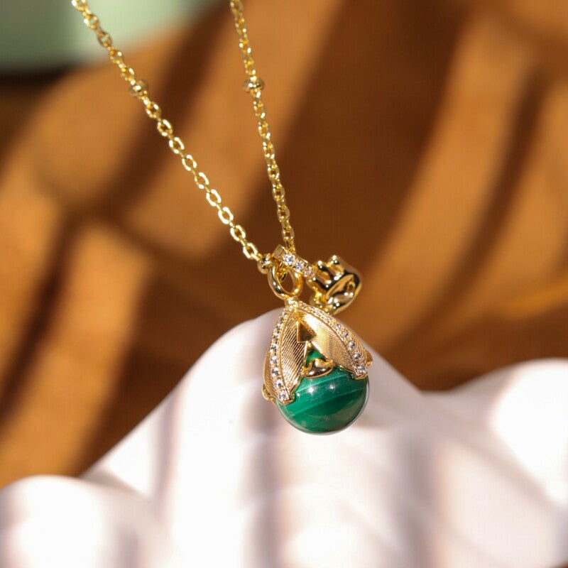 Original Malachite Pinecone Necklace with Sterling Silver Choker