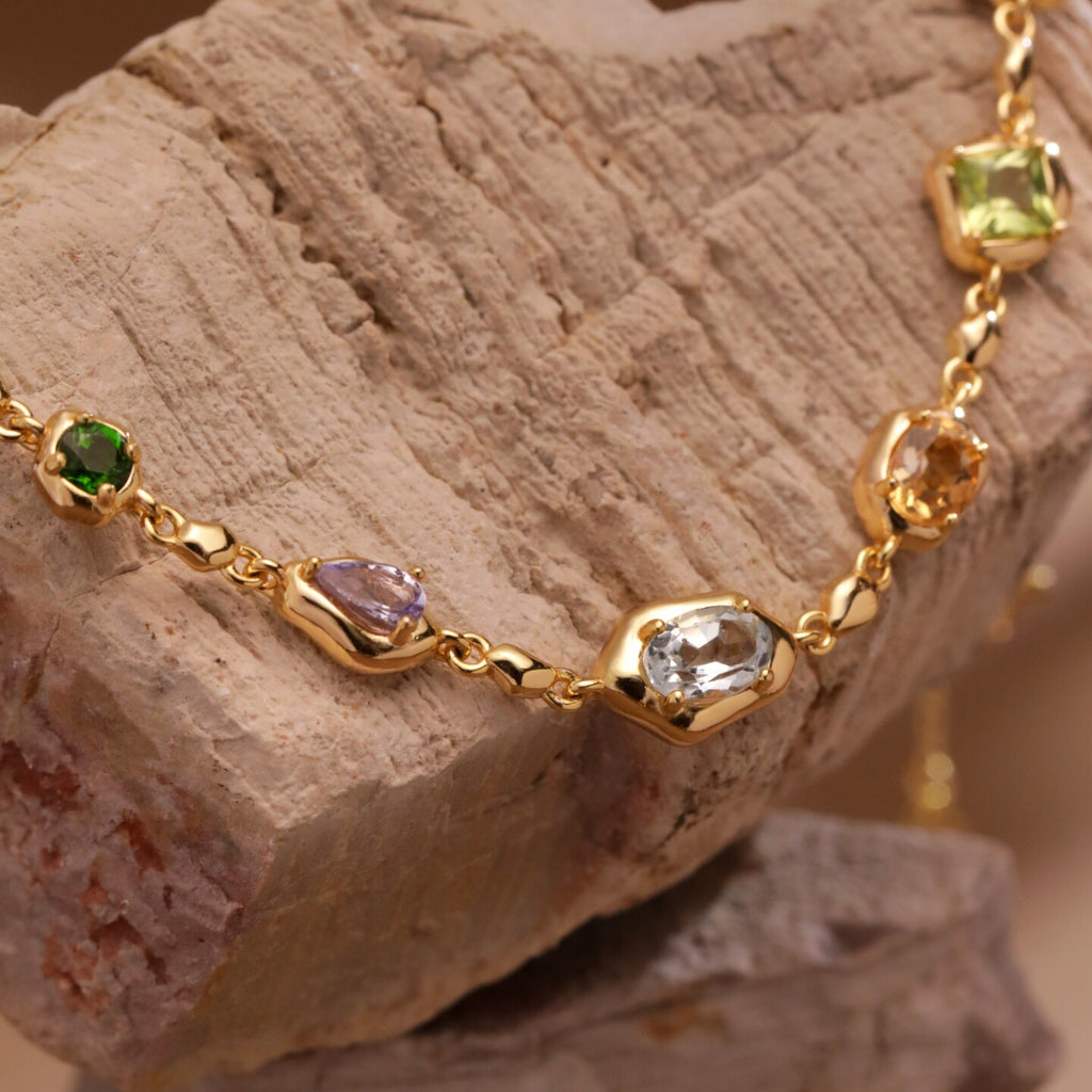 Coco River Original Natural Colored Gemstone Bracelet with Sterling Silver Layered Straps