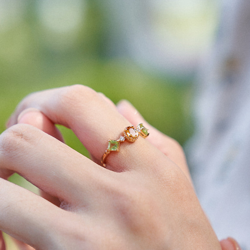 Original Citrine Ring for Women: Silver-Plated Gold Vintage Peridot Open-Finger Ring