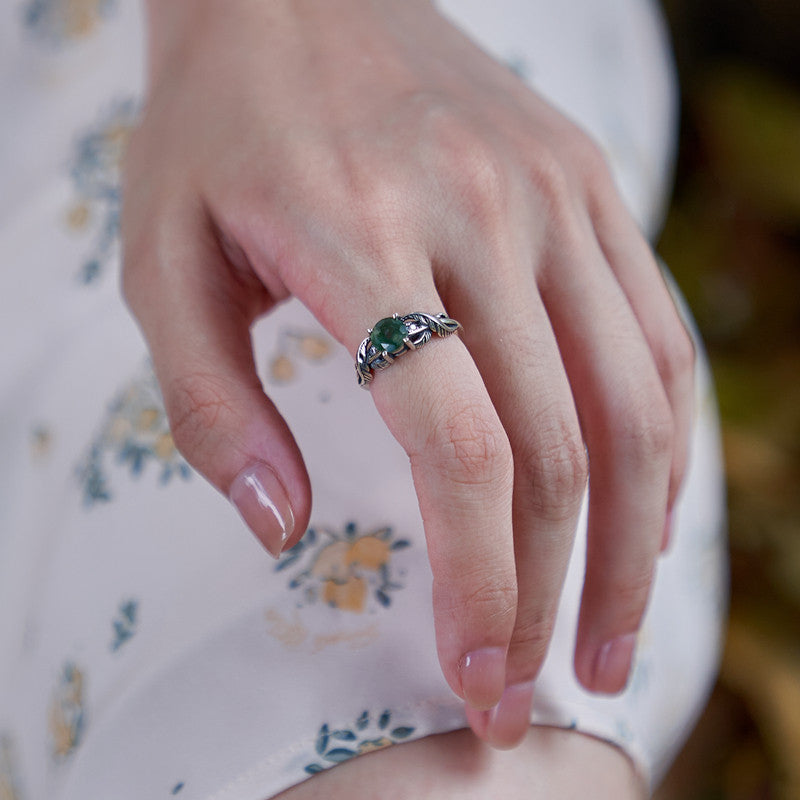 Original Aquamarine Ring: Vintage-Style Open-Finger Ring in Antique-Finished Sterling Silver