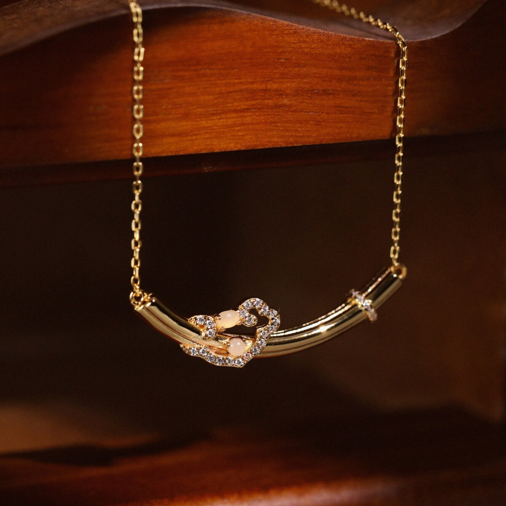 Original Chinese-Style Ruyi White Hotan Jade Necklace with Gold-Plated Silver