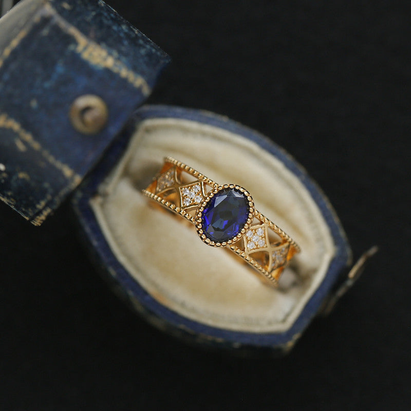 “Strolling Through the Galaxy” Original Design Sapphire Cosmic Ring, Silver with Gold Plating