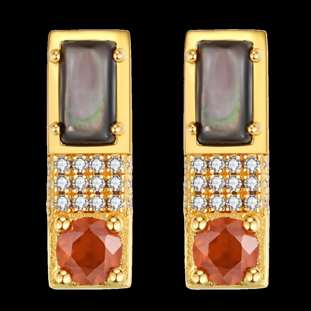 Original Romantic Sunset Rectangular Stud Earrings in Sterling Silver with Diamonds