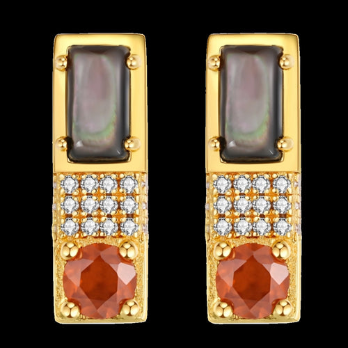 Original Romantic Sunset Rectangular Stud Earrings in Sterling Silver with Diamonds