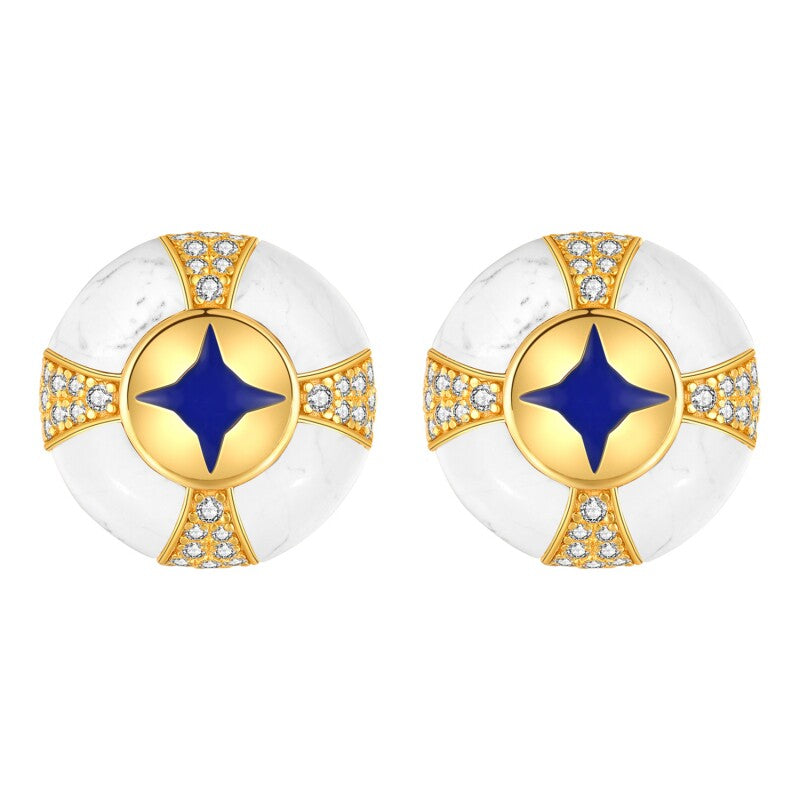 “Eye of Providence” Original White Turquoise Enamel Vintage Earrings