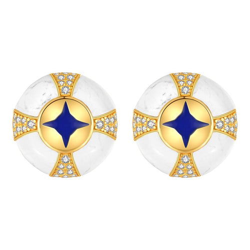 “Eye of Providence” Original White Turquoise Enamel Vintage Earrings