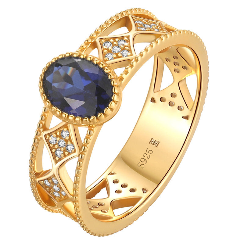“Strolling Through the Galaxy” Original Design Sapphire Cosmic Ring, Silver with Gold Plating
