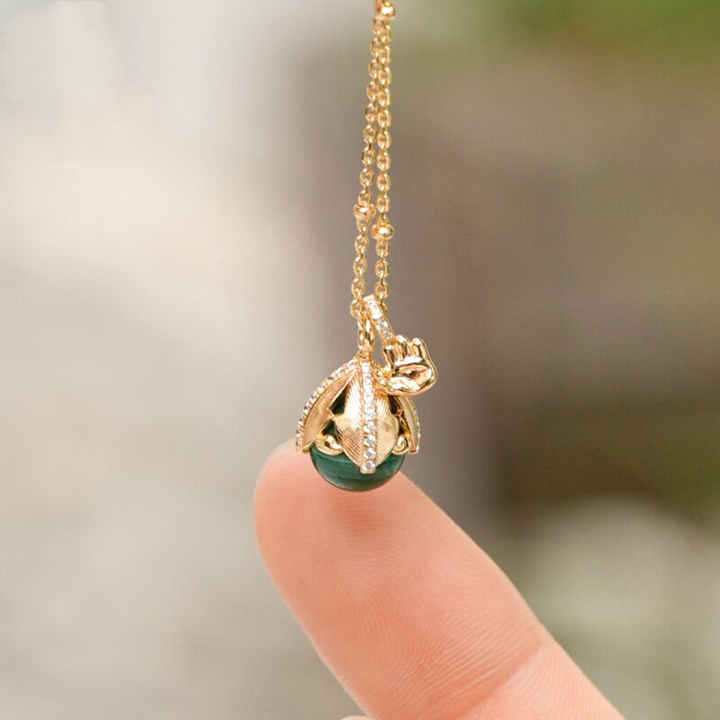 Original Malachite Pinecone Necklace with Sterling Silver Choker