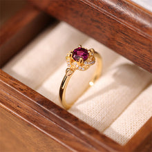 Load image into Gallery viewer, Rose Nebula Original Design Red Garnet Ring, Silver with Gold Plating