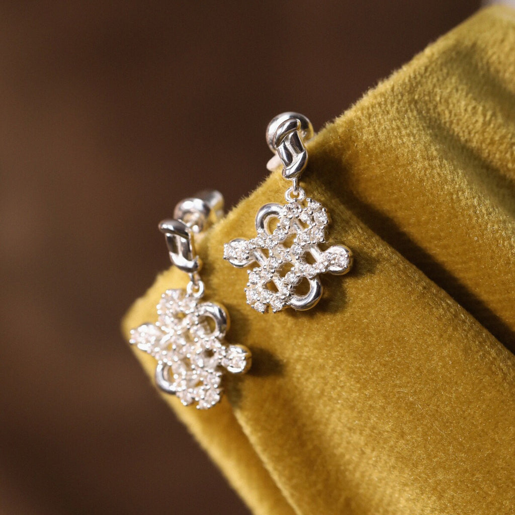 Original, New Chinese-Style Light Luxury Diamond-Set Swastika Earrings in 925 Sterling Silver