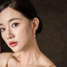 Load image into Gallery viewer, Original Chinese-Style Freshwater Pearl Cloud Stud Earrings in Gold-Plated Silver with Diamond Accents