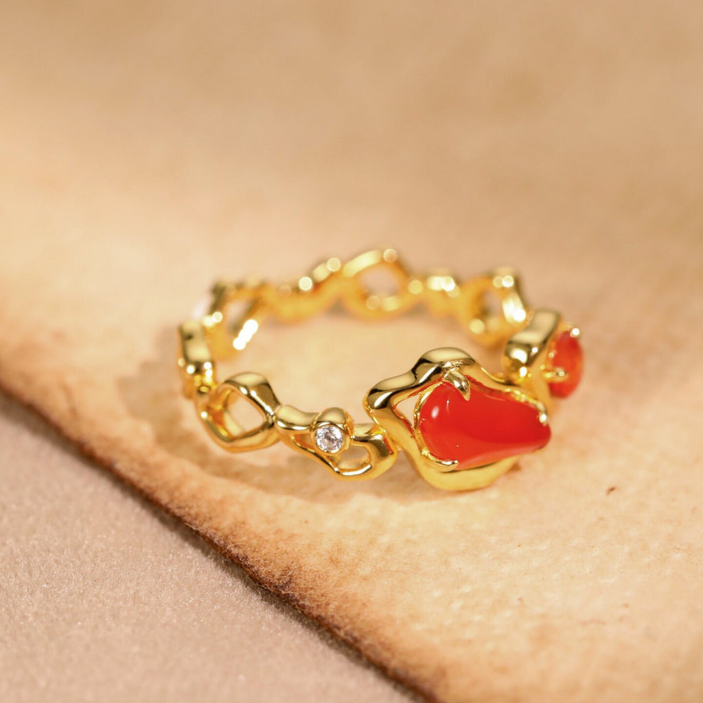 Chihong Original Sun God Red Agate Ring, Gold-Plated