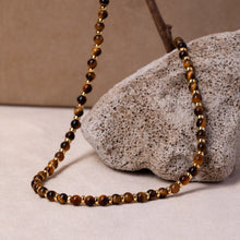 Load image into Gallery viewer, Short Collar Necklace with Natural Tiger's Eye Beads, Silver with Gold Plating