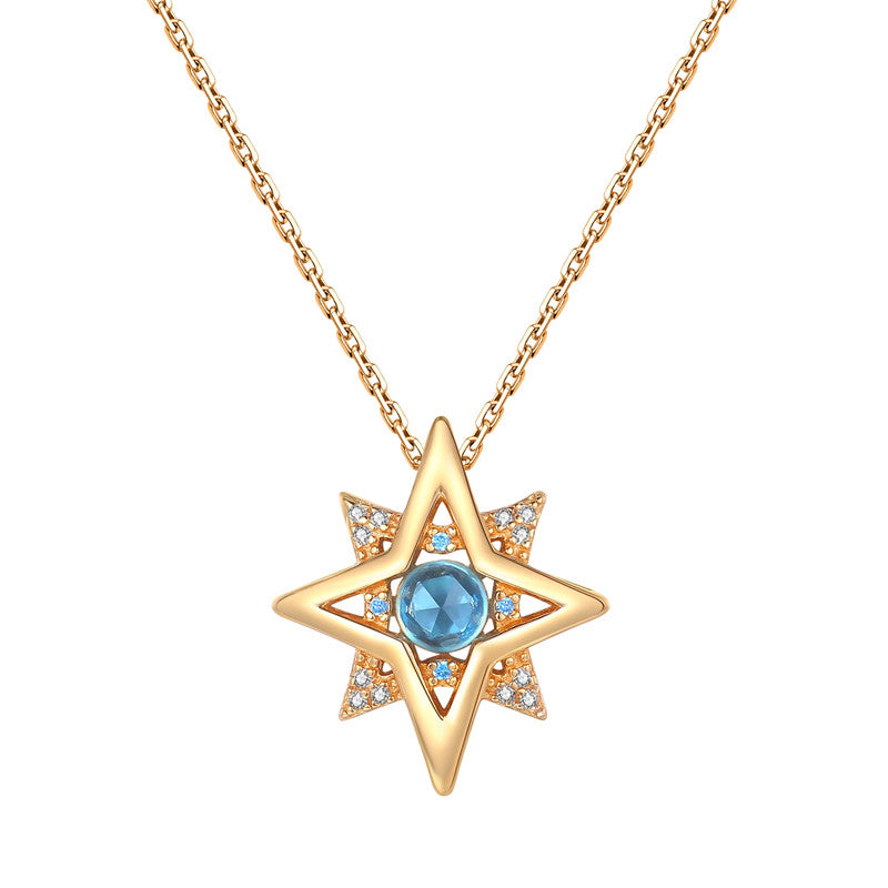 Original Blue Topaz Necklace, Silver with Gold Plating, Vintage Style