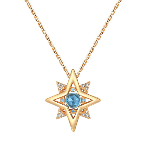 Original Blue Topaz Necklace, Silver with Gold Plating, Vintage Style