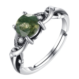 Original Aquamarine Ring: Vintage-Style Open-Finger Ring in Antique-Finished Sterling Silver