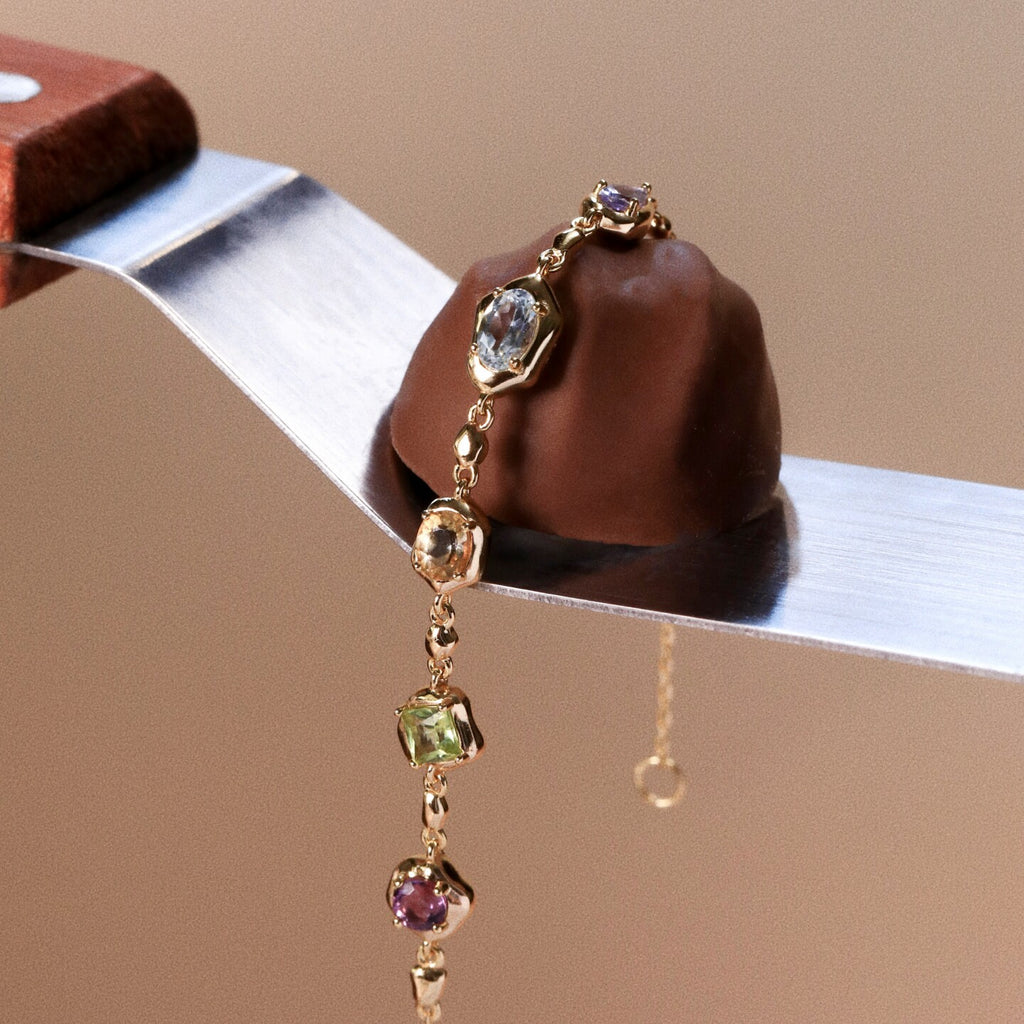Coco River Original Natural Colored Gemstone Bracelet with Sterling Silver Layered Straps