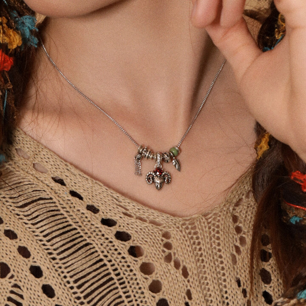 Original Urban Nomad-Style Moray Antelope Necklace, Sterling Silver
