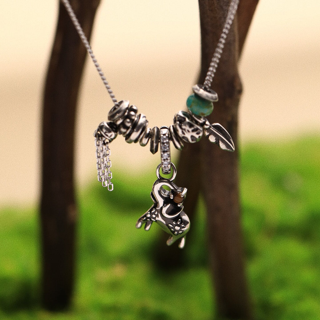 Original Urban Nomad-Style Moray-Inspired Elephant Necklace, Sterling Silver