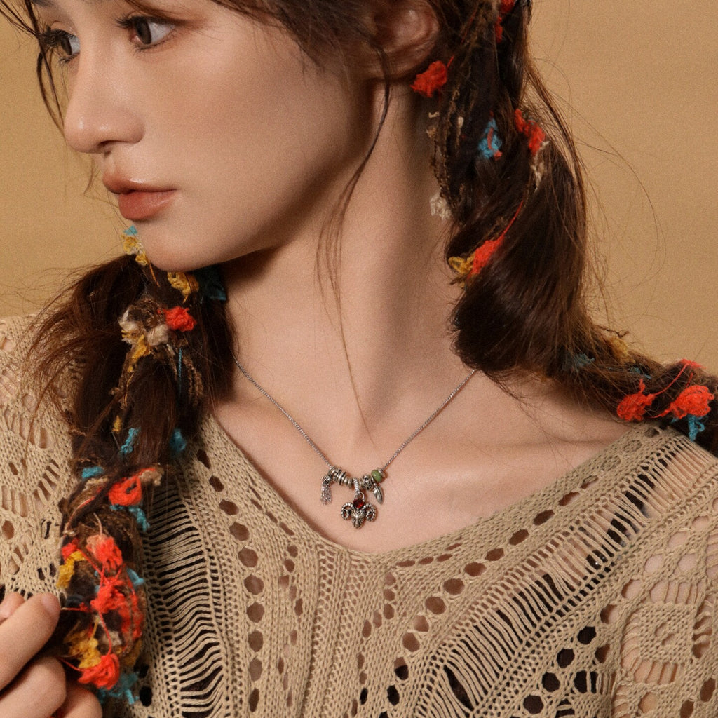 Original Urban Nomad-Style Moray Antelope Necklace, Sterling Silver